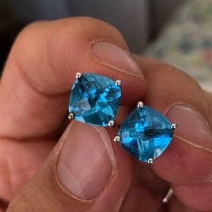 Swiss Blue Topaz Cushion Earrings